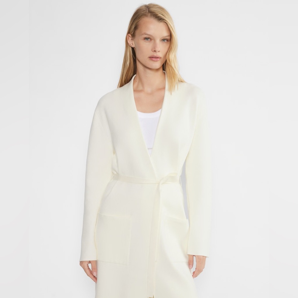 Babaton by Aritzia Ty Cardigan Belted Duster in Cream / Light Birch Size XXS